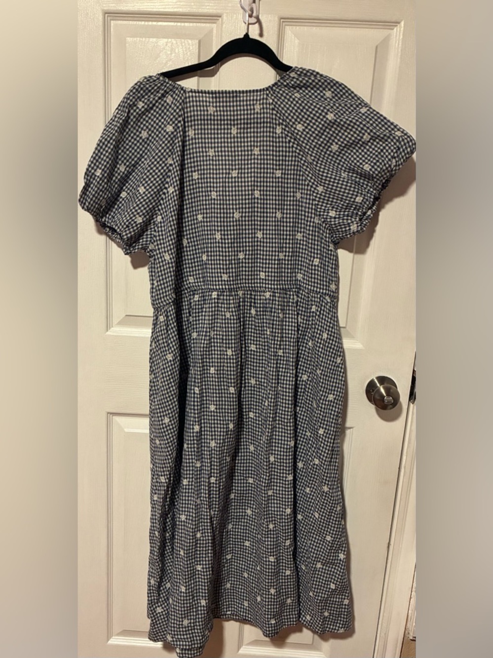 Madewell Embroidered Gingham Faux-Wrap Tie-Waist Midi Dress size large - Picture 7 of 7